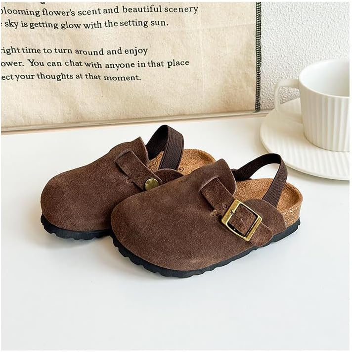 Kids Suede Clogs Toddler Clogs Boys Girls Sandals Cork Adjustable Buckle Mules - Image 5