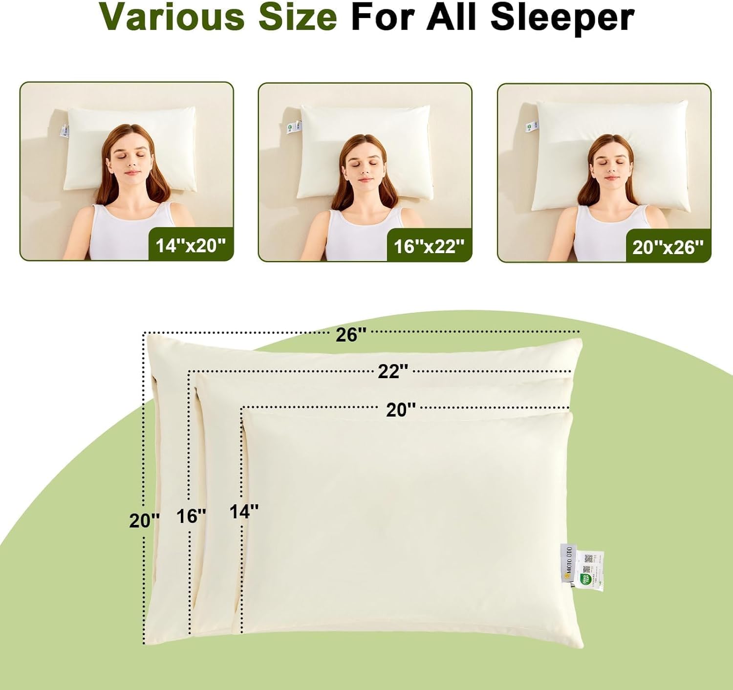 20"X26" Large Organic Buckwheat Pillow with Dual-Layer Pillowcase and Extra Buckwheat Hulls, Adjust Height and Firmness, Neck Support Pillow for Back and Side Sleepers Off-white 20''x26''