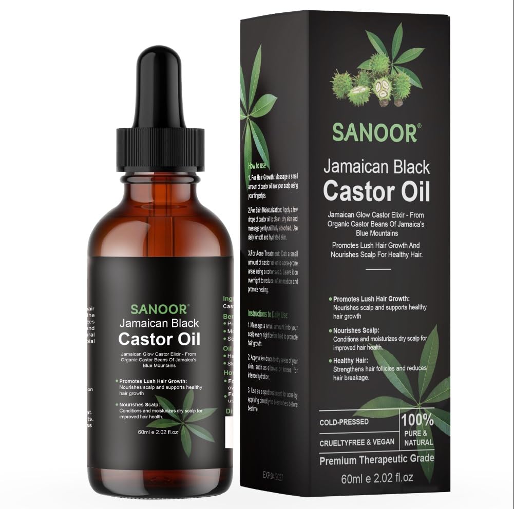 Jamaican Glow Castor Elixir Oil | 100% Pure and Natural - Premium Grade Leave In Oil for Hair Growth, Eyelashes and Eyebrows| Infused with Nutrients Pure Hair Butter | Cold-pressed | 60ml