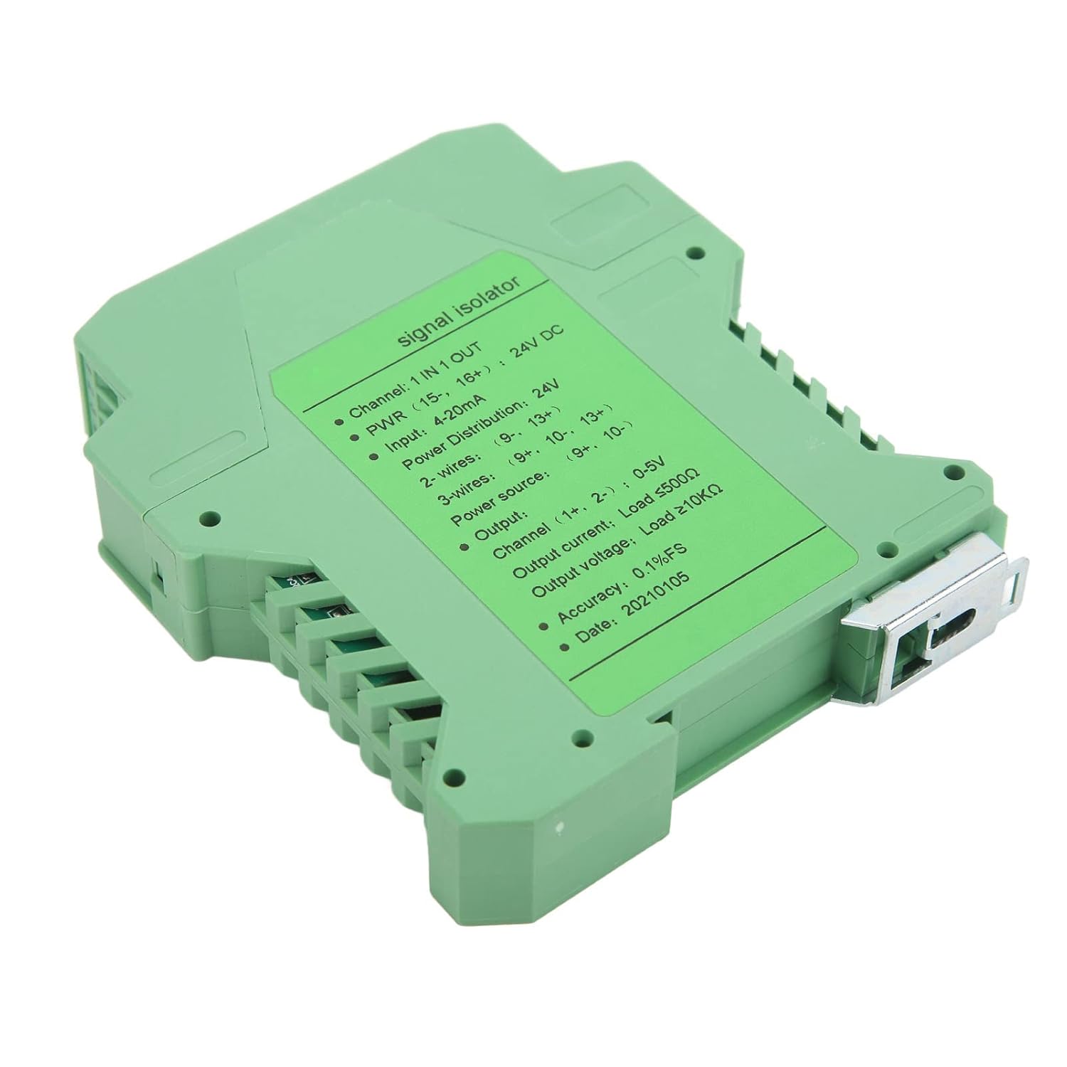 Current Signal Isolator, DC Current Signal Isolator 1 in 1 Out 4‑20mA PLC Detection Anti Interference Signal Conditioner Module 24V for Industrial Equipment