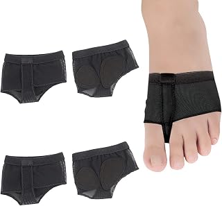 AMIJOUX 2 Pairs Women's Dance Foot Thongs, Lyrical Ballet Belly Dance Paw Pad Shoes Half Sole, Professional Contemporary Toe Undies Shoes for Girls Boys Black