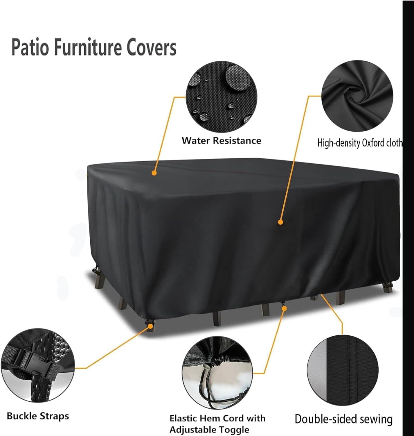 Patio Furniture Covers Waterproof 420D Heavy Duty oxford fabric Outdoor Table Cover Rectangular patio table cover for Lawn Deck Backyard (Suitable for all seasons)Black 110.24x86.61x29.53in/LxWxH