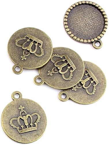 Bisutería bronce antiguo colgantes fl2649 corona redondo marco Blanks cabujón de ajuste Craft un montón reparación suministros