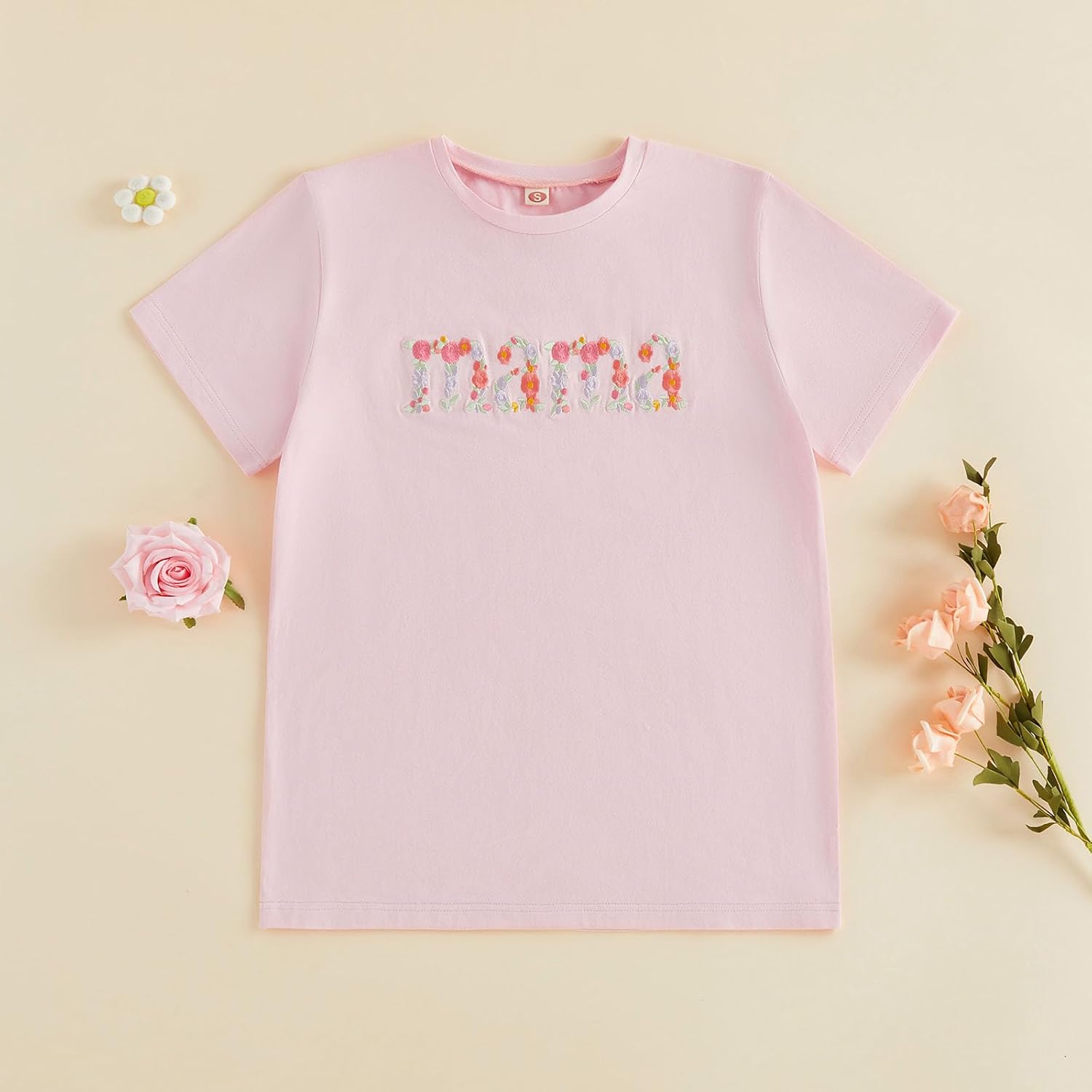 Winioder Mommy and Me Shirts Flower Letter Mama Short Sleeve Tee Baby Girl Romper Summer Mom and Daughter Matching Outfits