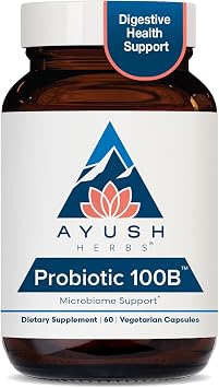Ayush Herbs Probiotic 100B, Probiotics for Women, 60 Vegetarian Capsules