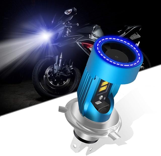KaiDengZhe H4 HS1 LED Motorcycle Headlight Bulb with Blue Angel Eye 9003 HS1 High/Low LED Headlamp 12V 2600LM Replacement of H4 Halogen Lamp White 6000K
