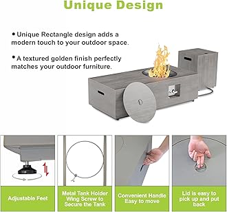 SUNPEAK 48" Propane Fire Pit for Backyard with Round Burner - 50,000 BTU Fire Pit Table with Lid, Rocks, Cover & Tank Storage - Outdoor Gas Fireplace for Patio and Deck (Grey, 48" Standard)