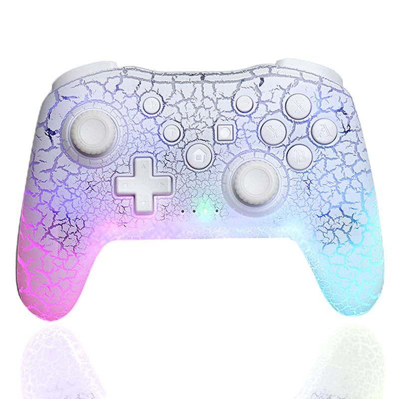 Switch Controller, Wireless Switch Pro Controller for Nintendo Switch/Lite/OLED/PC/iOS/Android, 7 Colors Adjustable LED Switch Remote Gamepad with Unique Crack/Turbo/Motion Control/Vibration/Wake up