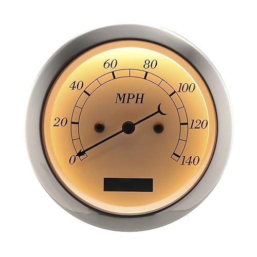 Miniatura 10 de MOTOR METER RACING Classic Series 3.346 in 3-38" Velocímetro mecánico cuentakilómetro analógico 0-140 mph, esfera blanca, aguja roja, iluminación de