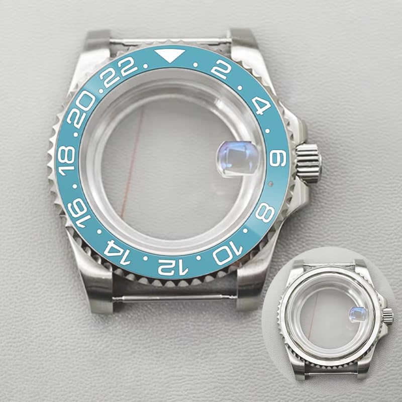 Silver SUB Watch Case with Transparent Back for NH35 NH36 4R35 4R36 Movement - 40mm Diameter, Sapphire Glass, 10ATM Waterproof