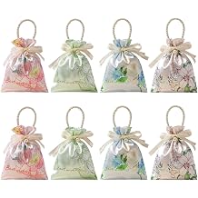 Snadulor 8Pcs Floral Satin Drawstring Bags Silk Satin Drawstring Gift Bag with Handles Silk Flower Jewelry Pouches Tea Party Favor Bags for Wedding Birthday Party