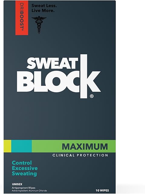SweatBlock Clinical Strength Deodorant Antiperspirant Wipes - Treat Hyperhidrosis & Excessive Sweat - Men Women & Teens - 7 Days of Sweat Protection Per Wipe - Dermatologist Tested Unscented 10 ct