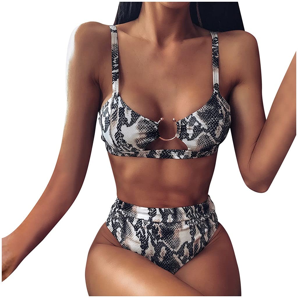 Bikini léopard galbant push-up taille haute marron gomme les imperfections S
