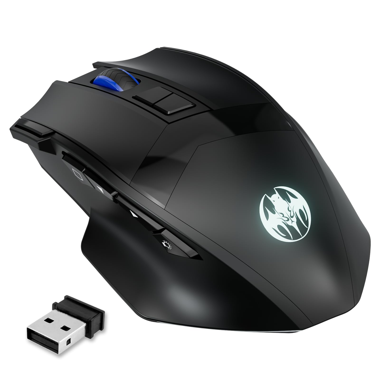 MELOGAGA Wireless Gaming Mouse: Dual-Mode 2.4G/Bluetooth, Rechargeable PC Mice with Fire Button, 4-Level DPI, Noiseless Click, 10 Buttons for PC, Mac, Laptop, Tablet