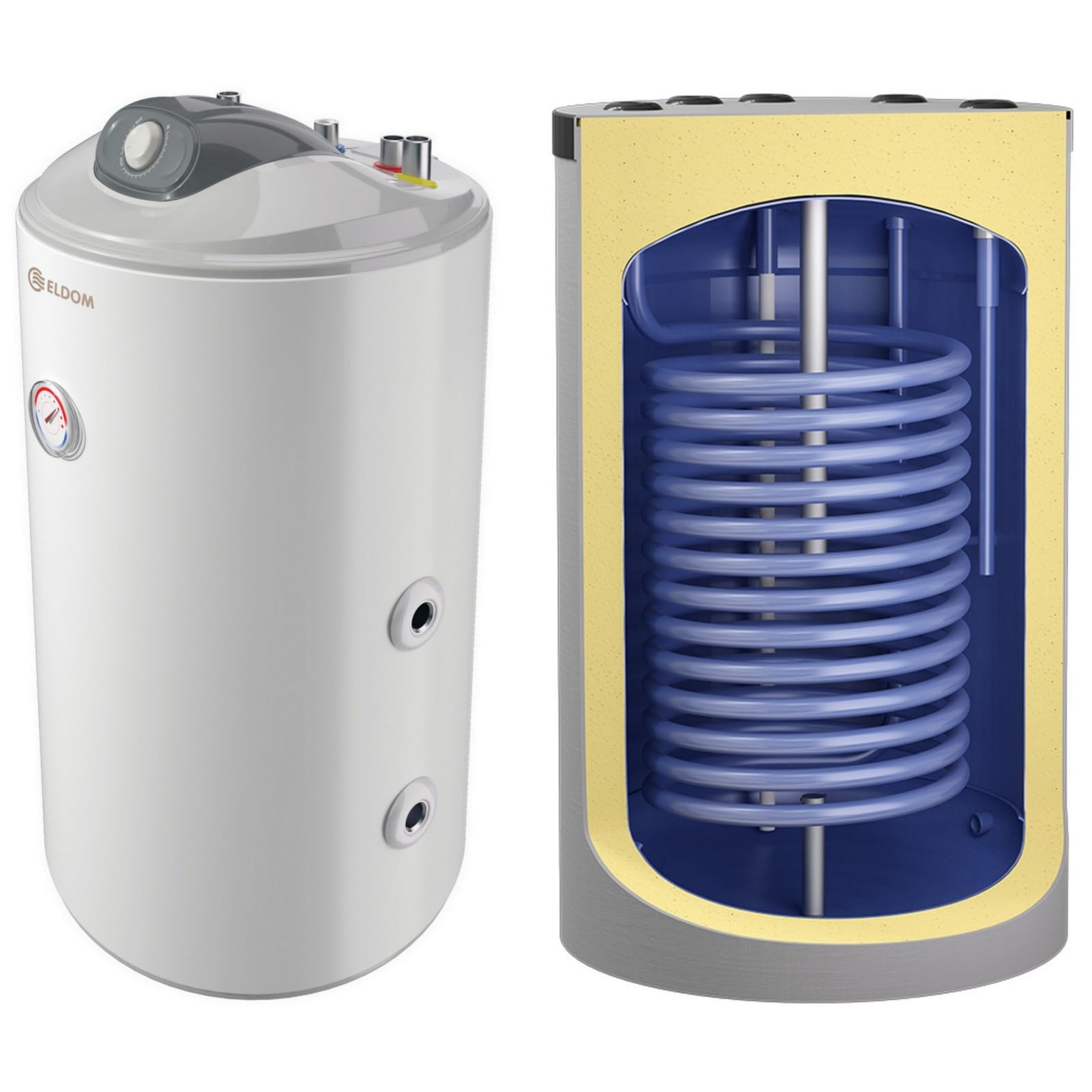 80 Liter Kombispeicher kombinierter Warmwasserspeicher mit 1 Wärmetauscher und 2000W Heizlement als Unterstellspeicher - Anschlüsse nach oben -