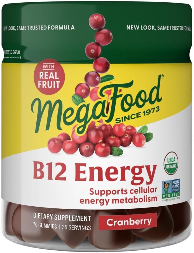 ​MegaFood Vitamin B12 Energy Gummies - Vegan - With Methyl B12 Vitamins to Support Cellular Energy Production - Cranberry - Daily Vitamin B12 Supplement - USDA Organic - 70 Gummies, 35 Servings