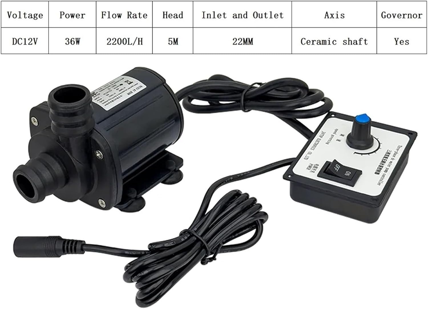 High Pressure Pump with Governor Ceramic Pump 3000L/H 8M Head, DC 12V 24V Submersible Brushless Pump with EU Adapter(DC12V Pump)