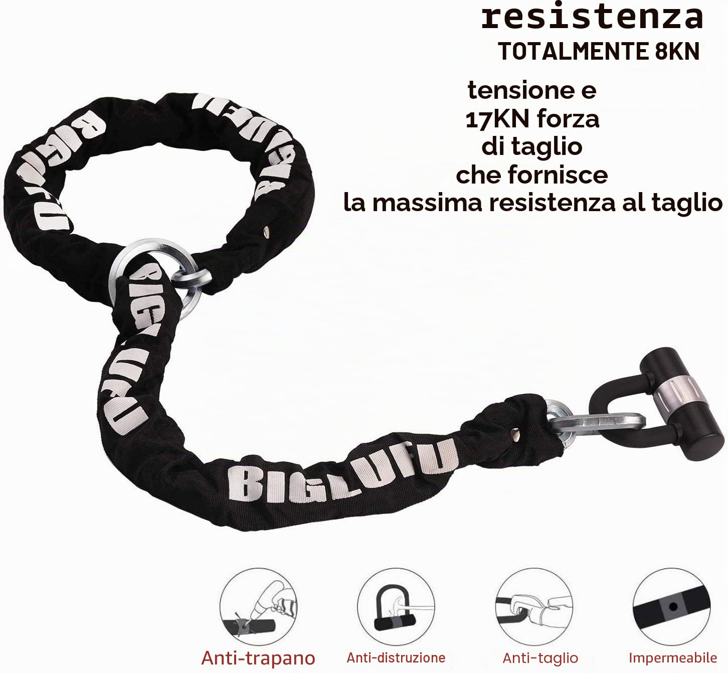 Catena per bicicletta lucchetto antifurto catena sicurezza lucchetto resistente antifurto peso pesante 15 mm, per biciclette, moto, generatore, porte, scooter (argento, 1,5 m catena con