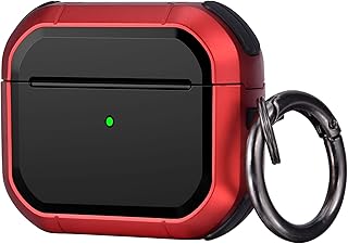 OLEBAND Airpods 3 Case(2021) with Keychain,Full-Body Rugged Military Grade Protective Cover for Airpods 3rd Generation(2021),Shock Absorption Corner Design,Durable Armor Case,Red
