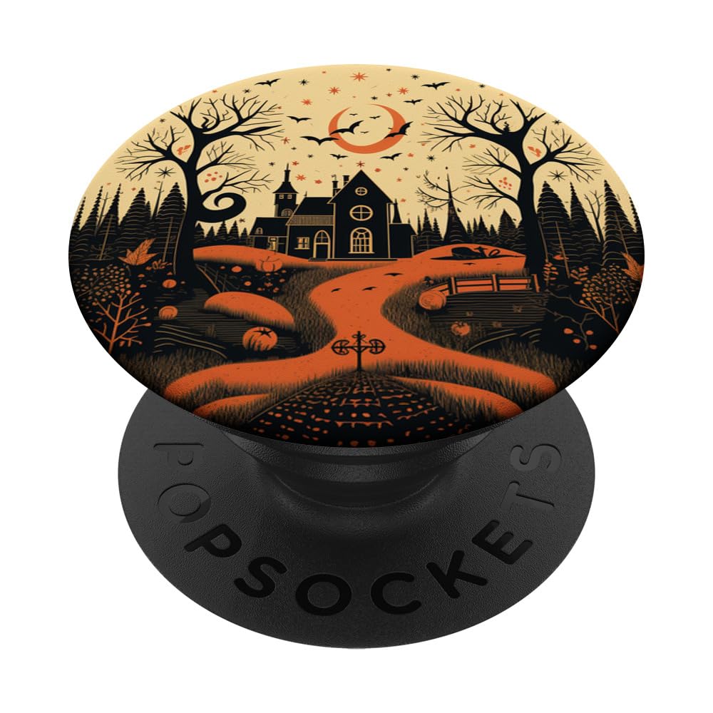 Halloween Vintage House Pumpkins Horror Spooky Bats Moon PopSockets Standard PopGrip