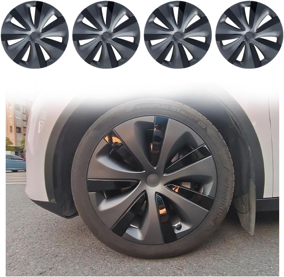 19 Inch Wheel Covers Compatible with Tesla Model Y 2021-2024, Matte Black PA+PPE Hubcaps Cyclone Turbine Style
