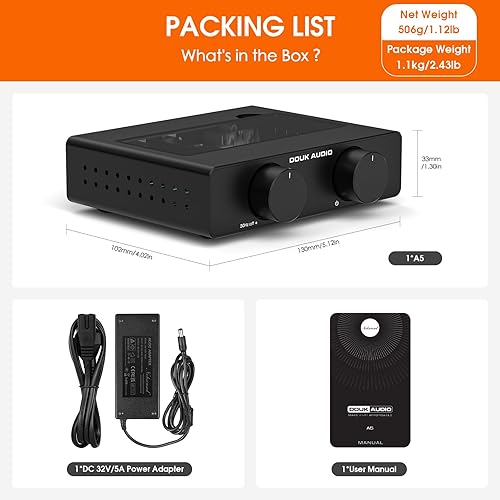 Vista 9 de Douk Audio A5 Amplificador Estéreo de 2 Canales TPA3255, 300 Vatios x2 Mini amplificador de audio de alta fidelidad Clase D para sistema de cine