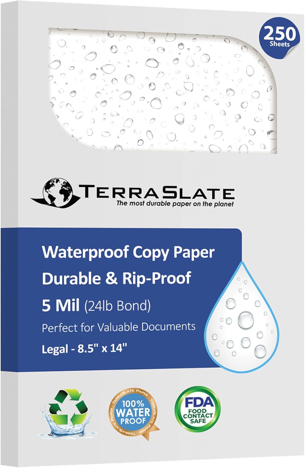 TerraSlate Paper 5 MIL 8.5" x 14" Waterproof Laser Printer/Copy Paper 50 Sheets