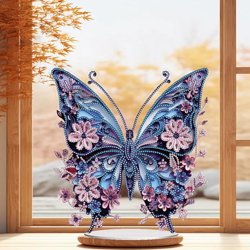 EiflowTabletop Special Diamond Art Kit Butterfly, 9.0x9.8inch Stand Up Diamonds Painting Kit for Adults, DIY Diamond Desk Placement Ornament, Box Package