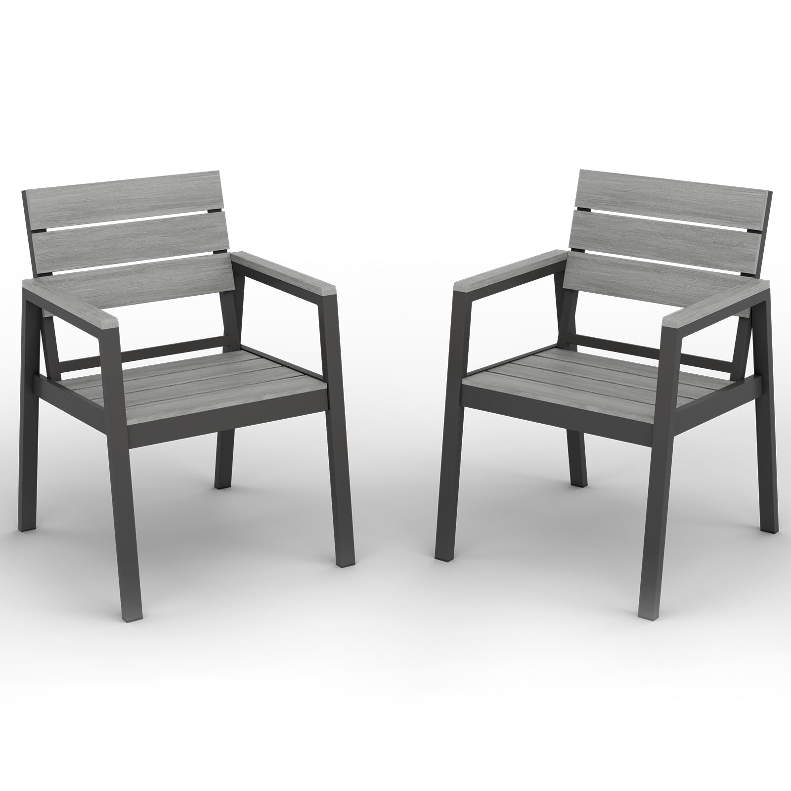 Devoko Juego de 2 sillas de jardín, Impermeables y duraderas, Acabado en Vetas de Madera, Estructura de Aluminio Mejorada, Asiento Amplio, soporta 160kg, fácil Limpieza, para Exterior.Gris
