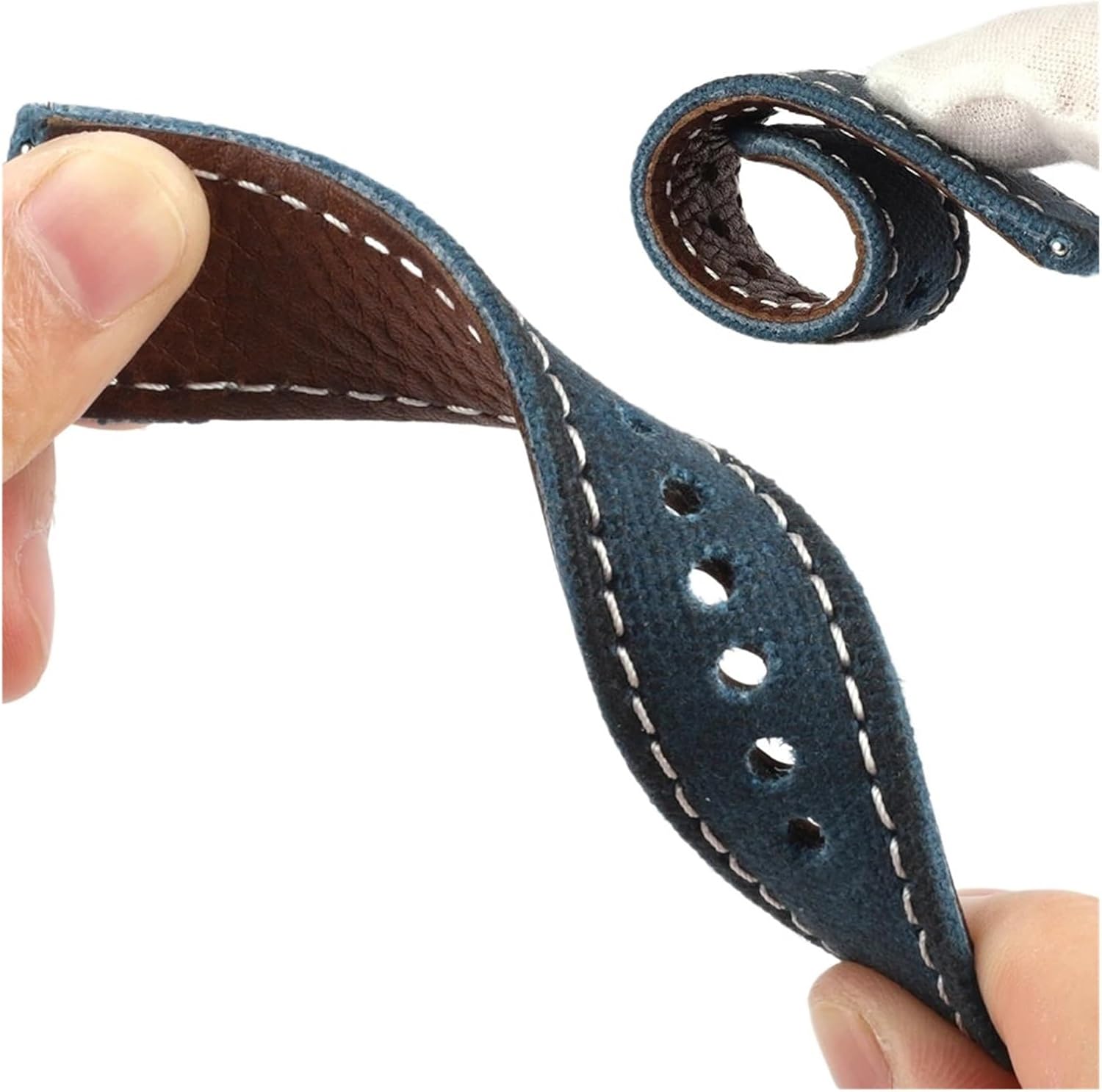 XILILHC Vintage Wet Wax Canvas Watchband Blue Gray Brown 24mm Watch Strap Handmade Stitching Quick Release Wristband For Men