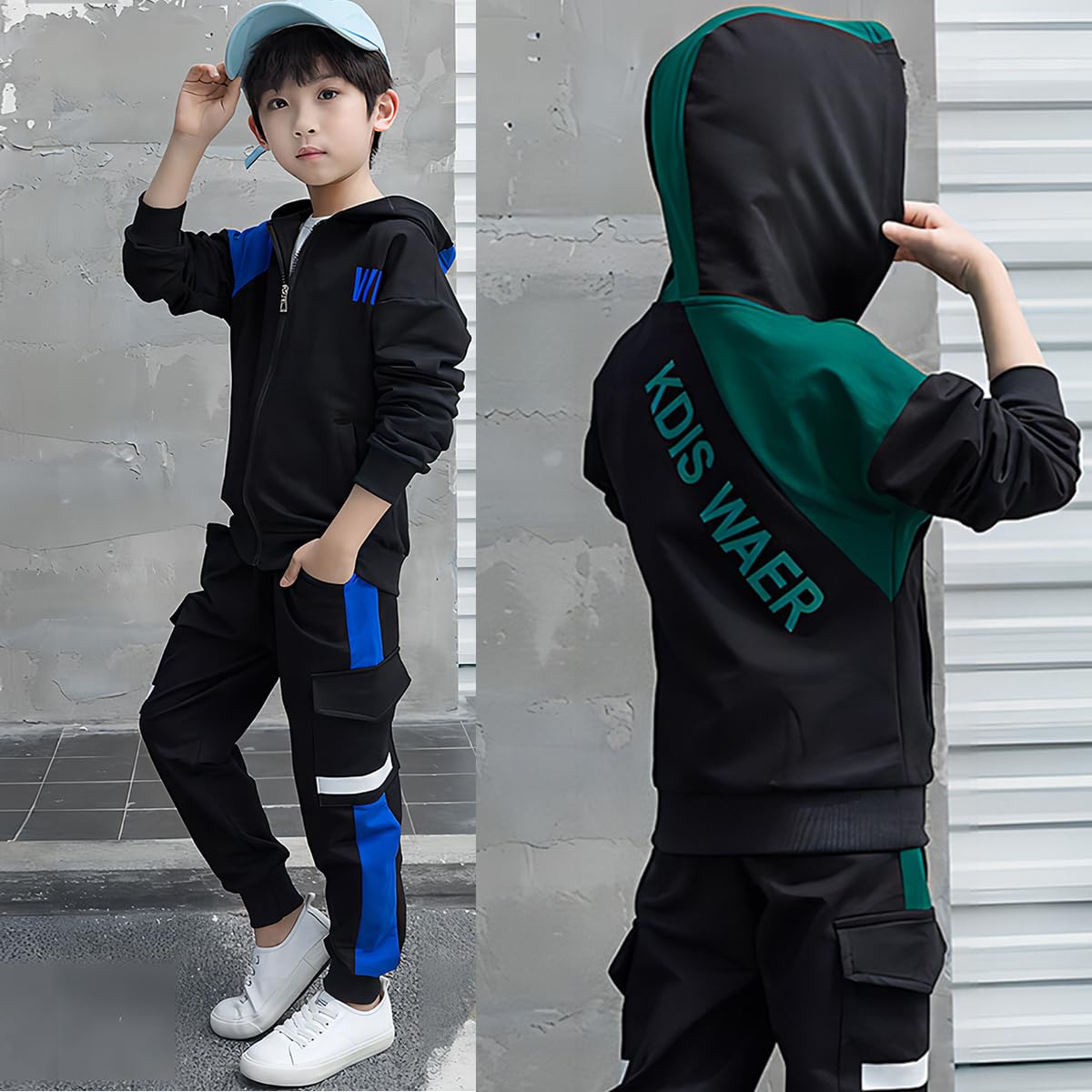 Linboo Jungen Trainingsanzug Sport Set 2tlg Jogginganzug mit Kapuze