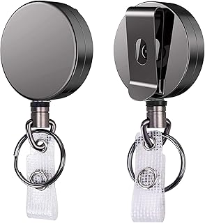 MOREBEST 2 Pack Heavy Duty Retractable Badge Holder Reel, Metal ID Badge Holder with Belt Clip Key Ring for Name Card Keyc...