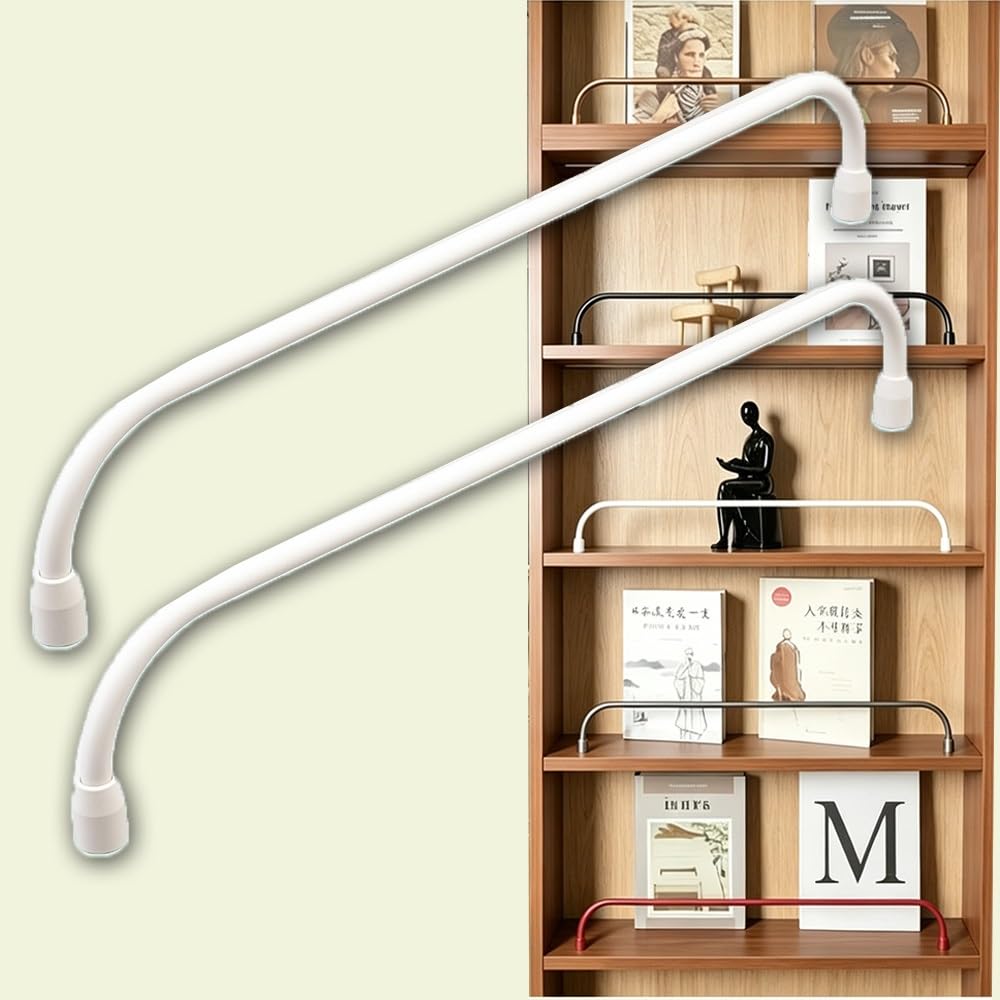 TAJMDGW 2 Pack Gallery Rails for Shelves Anti-Fall Shelf Guard Fence Aluminum Bookshelves Railing Rods Decorative Guardrail Bars for Shoe Rack Closet(White,100cm(39.4"))