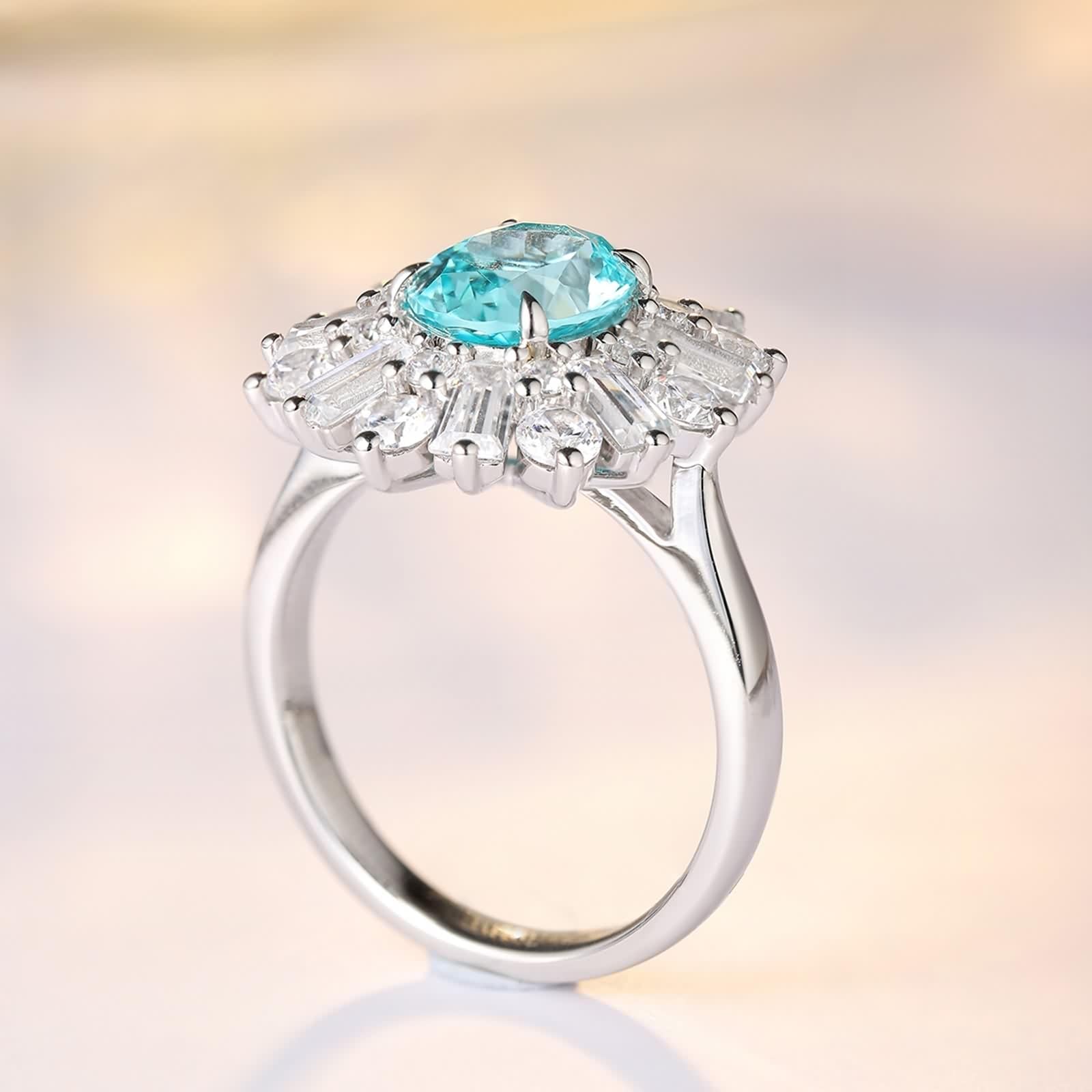 Anillos de compromiso para mujer, anillo de compromiso de laboratorio, turmalina, anillo de flores de oro blanco de 9 quilates, 14 quilates y 18 quilates con moissanita