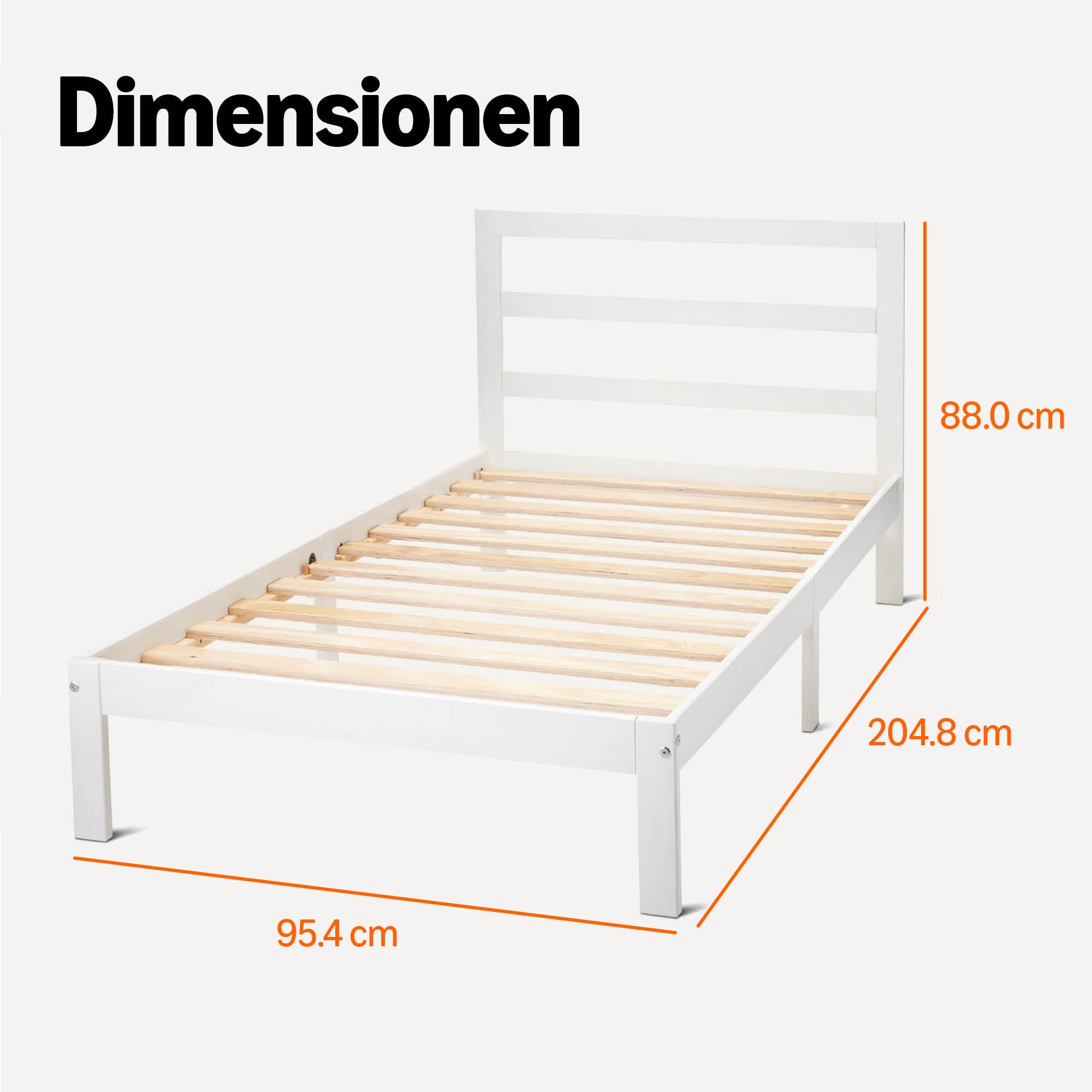 Amazon Basics Einzelbettgestell 90cm x 200cm mit Kopfteil, Bettrahmen mit Lattenrost, Massives Kiefernholz, Weiß