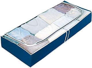 WENKO Unterbettkommode Air, Aufbewahrungstasche für Textilien, mit Sichtfenster und 3-Seiten-Reißverschluss, schützt vor Motten, Staub &Schmutz, atmungsaktives Vlies-Material, 105 x 15 x 45 cm, Navy