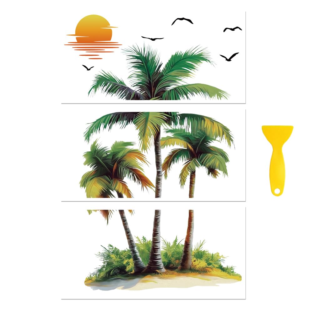 Peacoblue Rub on Transfer Decal Sticker for Furniture Craft Decor 6"x12" Palm Trees and Sunset, 3Pcs Waterproof UV DTF Transfer for Drawer Dresser