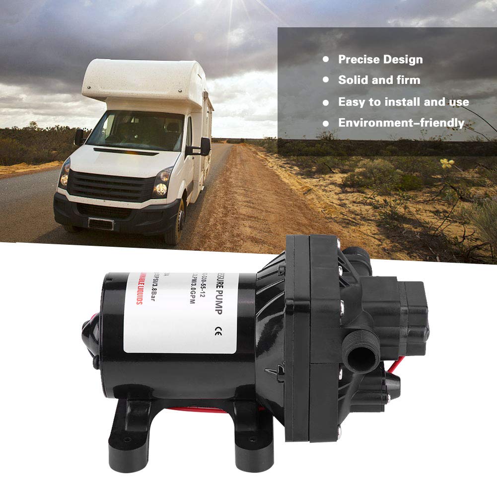 Druckwasserpumpe 12V DC, 30 psi/3,1 bar, Schwarz, PVC und Kupfer, 26,4 x 14,3 x 13 cm, für Wohnmobil
