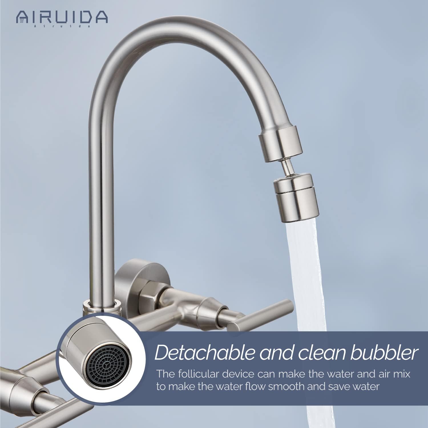 Airuida Wall Mount Kitchen Sink Faucet Brushed Nickel Airuida Wall Mount Tub Filler Bathtub Faucet Rushed Nickel