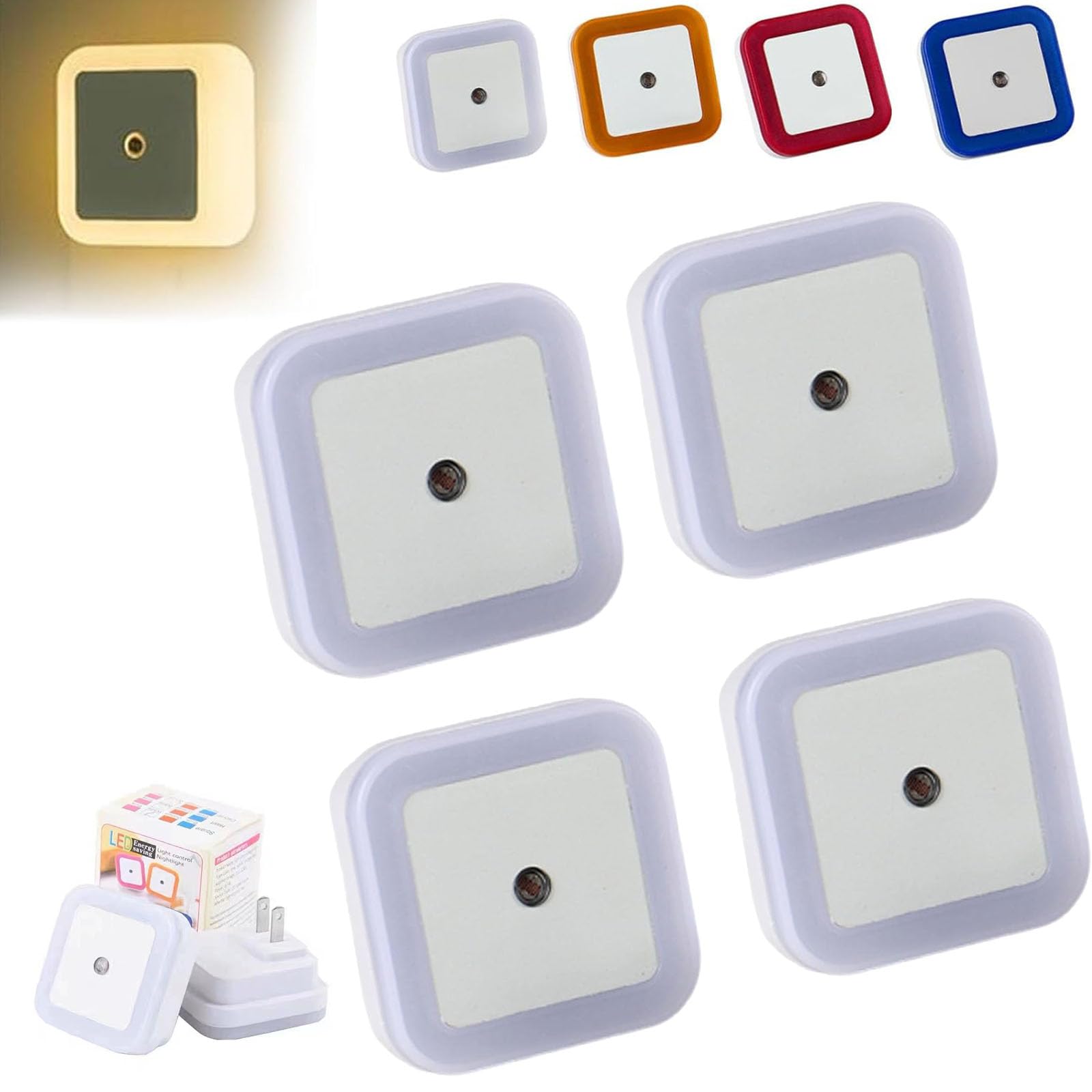 Square Light-Controlled Night Light,Square LED Night Light Plug in Wall,Smart Nightlight,Multiple Colors Available,Energy Efficient Soft Lamp for Bedroom, Bathroom, Hallway, Kitchen (A,8pc)