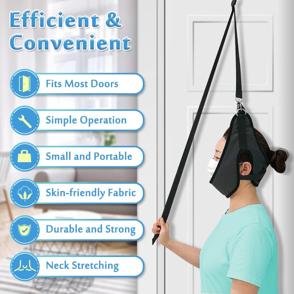 Cervical Neck Traction Device for Home Use Over The Door Hanger Unit Neck Stretcher Hammock for Pain Relief Spinal Decompression Devices Neck Sling Hanging Head Harness Physical Therapy for Men Women