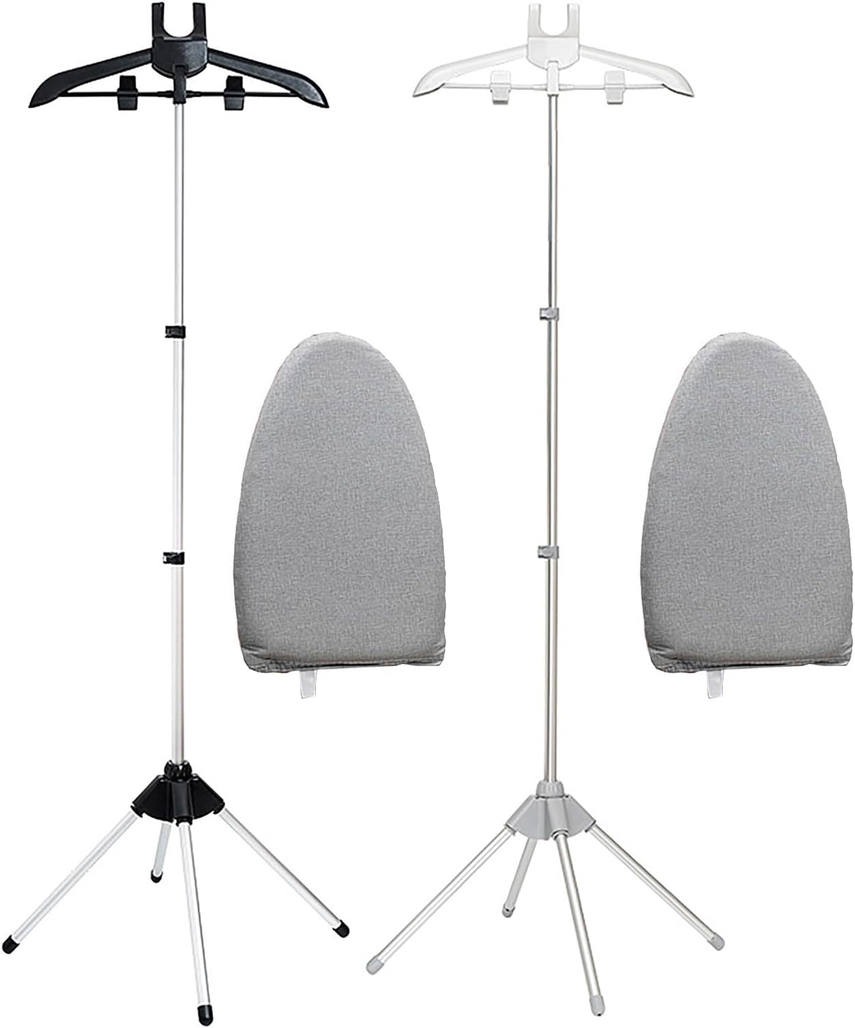 Handheld Garment Steamer Rack with 360° Rotating Hanger,Adjustable 63" (160cm) Steam Iron Stfor Clothes,Foldable Steamer Pole with Clips for Pants Skirts,Includes Fabric Fuzz Remover,Black