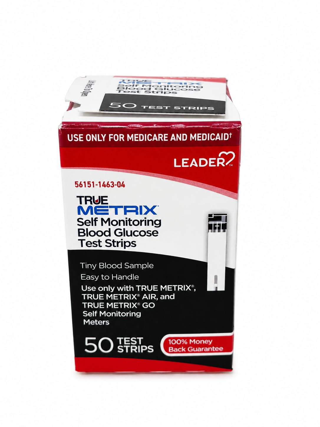 LEADER True Metrix Blood Glucose Test Strips for Diabetes, Tiny Blood Sample, Self-Monitoring, Triple Sense Technology, for Adults and Kids 12+, Compatible with True Metrix Meters only, 50 Strips