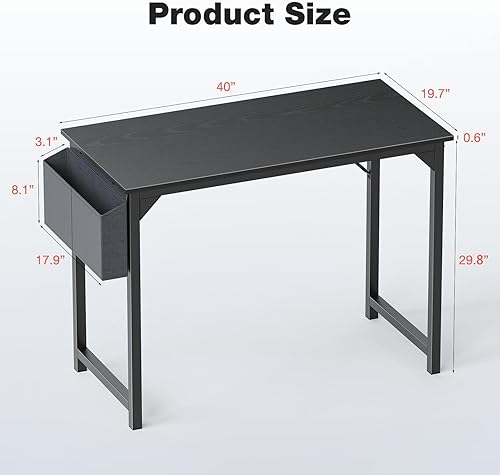 Miniatura 3 de OLIXIS Escritorio pequeño para computadora, 40 pulgadas, para oficina en casa, escritura, estudio, trabajo, almacenamiento, ganchos para