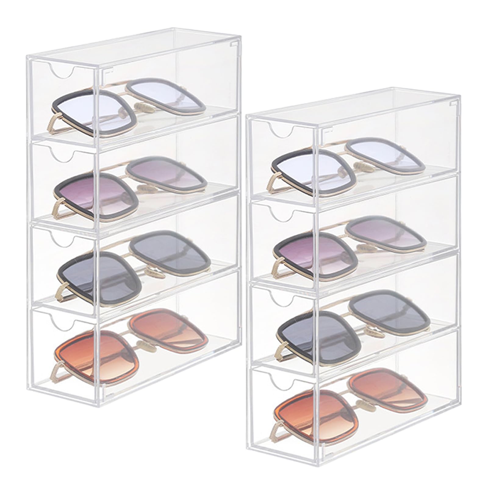 Hyuetrsa 2 Pcs Acrylic Sunglasses Organizer Clear Eyeglasses Case, Eyewear Storage Display Case, Stackable Eyeglasses Holder Acrylic Organizers for