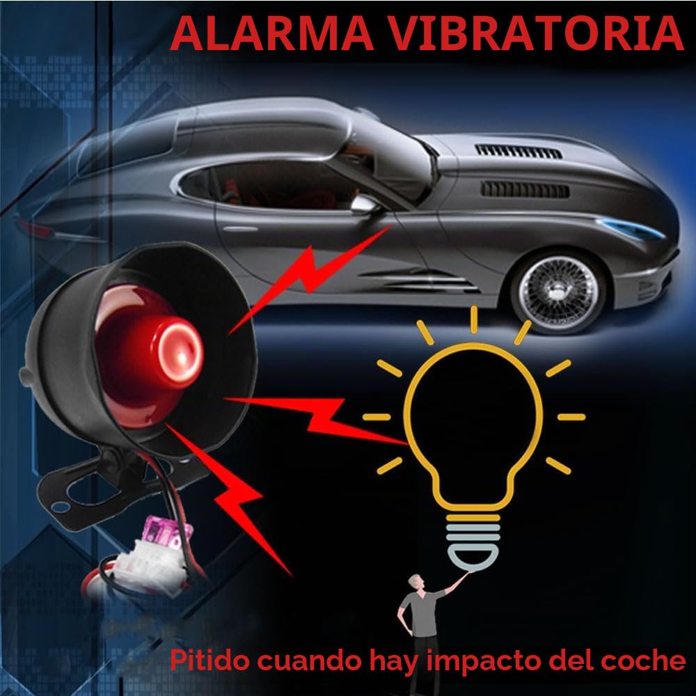 Alarma coche 12V antirrobo coche con 2 mandos sensibilidad ajustable | Sistema alarma para coche 12V con 7 niveles de sensibilidad y 2 controles remotos para protección diaria del vehículo