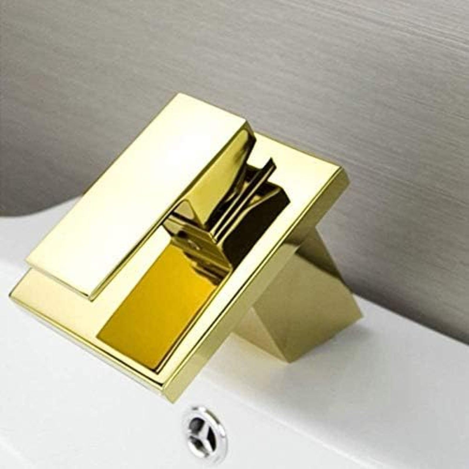 Robinet Golden Brass Square Waterfall Spout Bathroom Bathin Faucet Vanity Sink Mixer Tap
