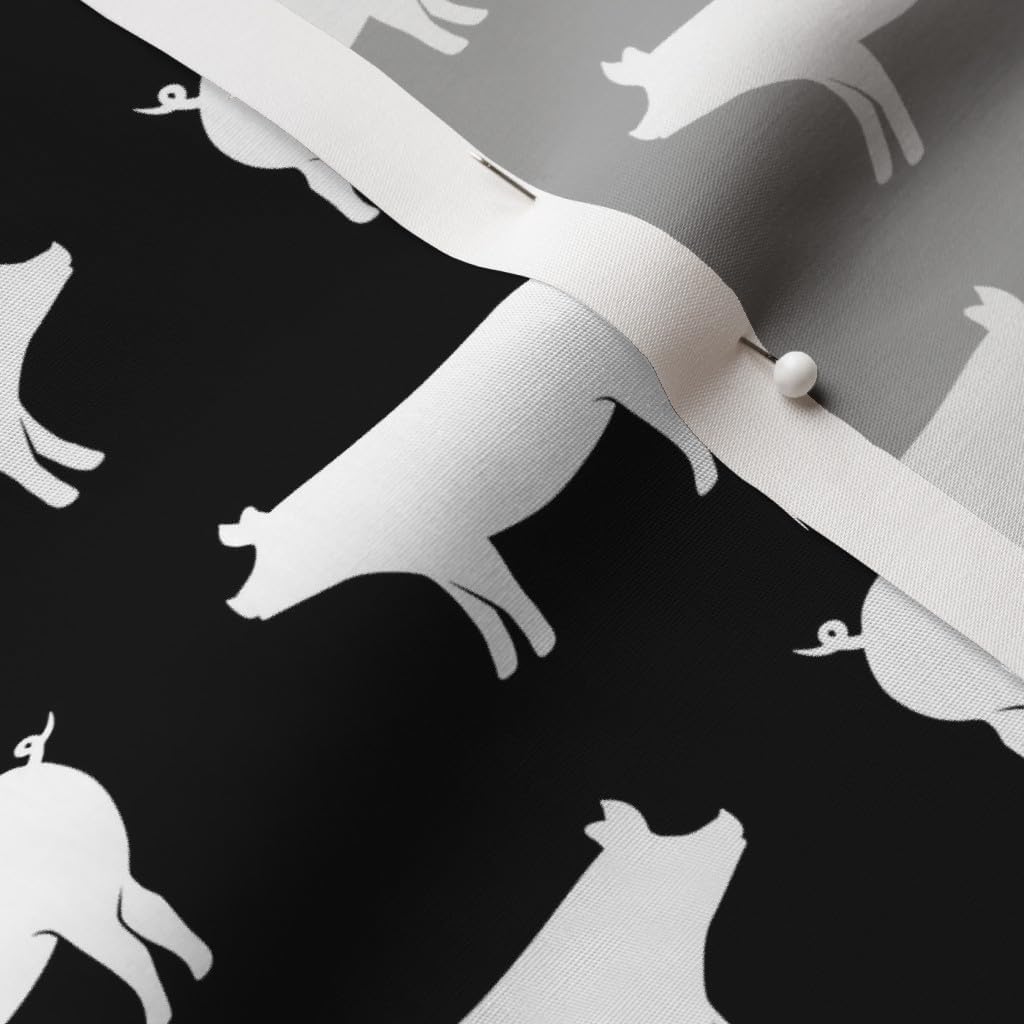 Spoonflower Fabric - Pigs Black Monochrome Farm Pig White Nursery Printed on Cotton Poplin Fabric by The Yard - Sewing Shirting Quilting Dresses Apparel Crafts