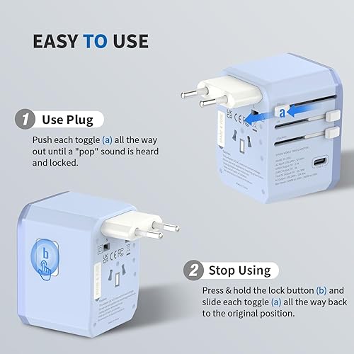 Miniatura 6 de EPICKA Adaptador de viaje universal, adaptador de enchufe de alimentación internacional con 3 puertos USB-C y 2 puertos USB-A, cargador de pared
