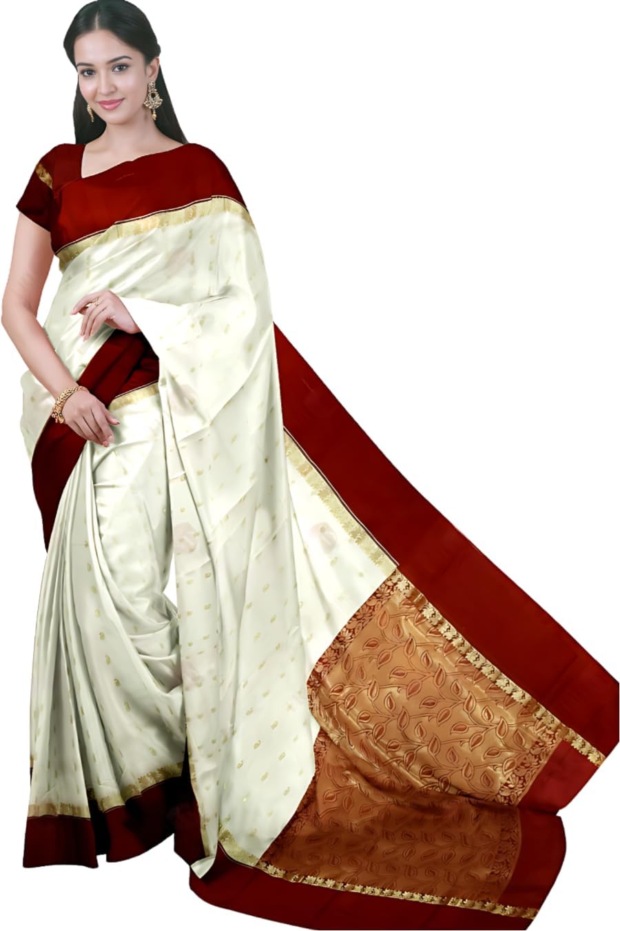 NEW COLLECTIONGoroder Bengali Saree Garad Durga Puja Kanjivaram Handloom Sari Soft lichi Silk Gorod Women Traditional White Banarasi Red Border Satin Safed Sadi Lal Par Sada With Blouse Piece